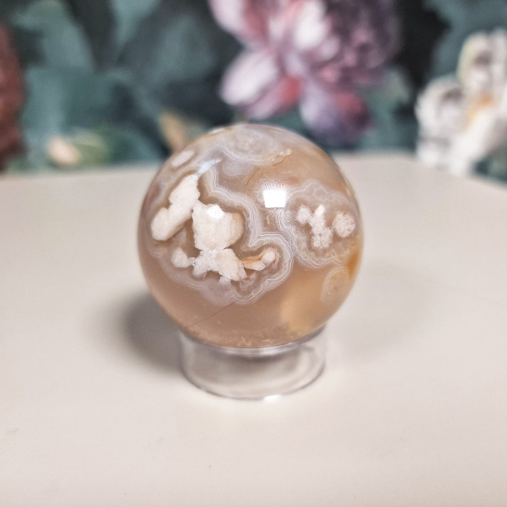 Flower agate sphere